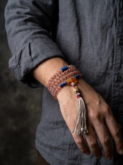 Men's Tibetan Red Agate & Lapis Lazuli 108 Mala Bracelet