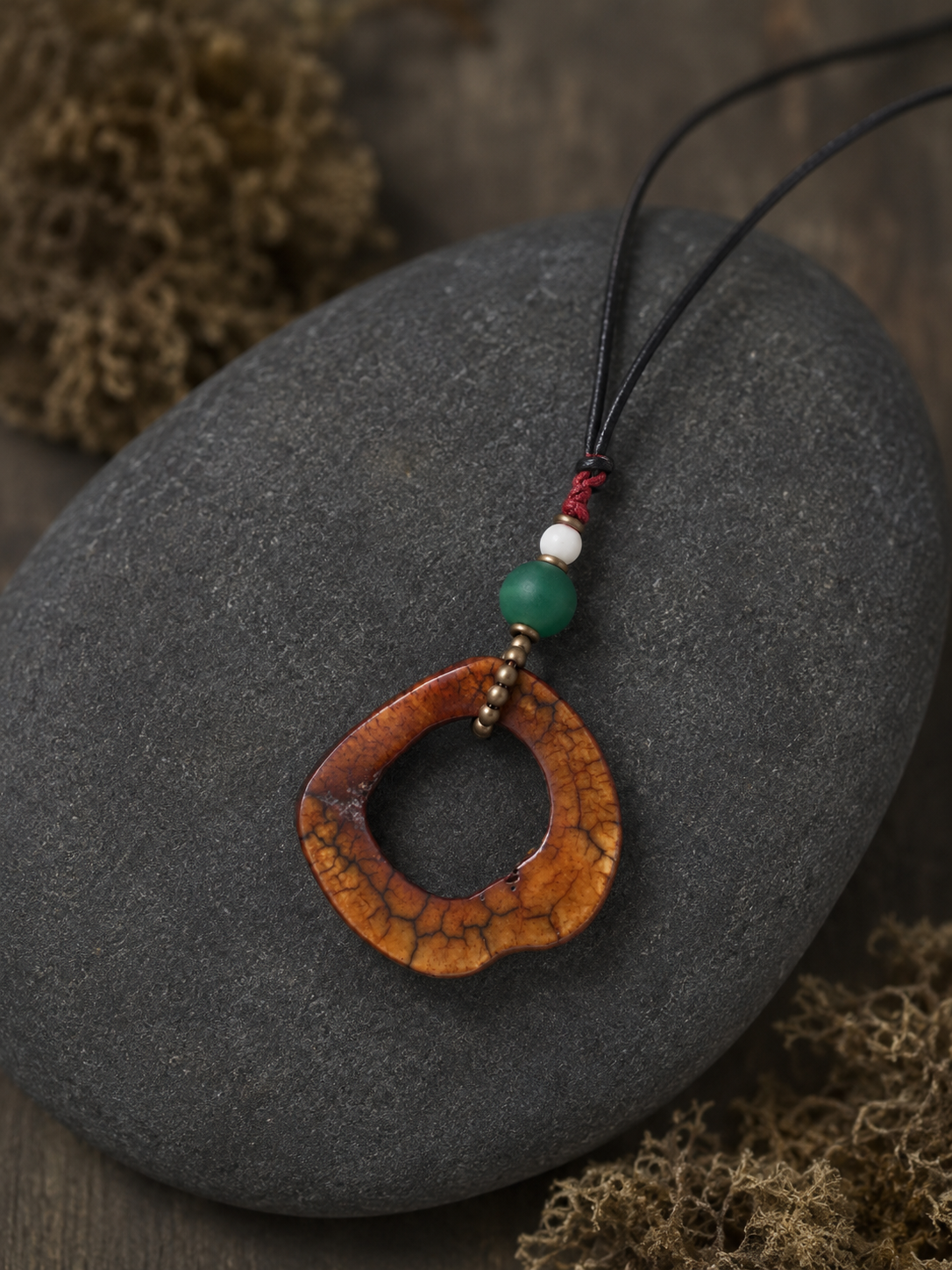 Tibetan Smoked Yak Bone Amulet Pendant Necklace