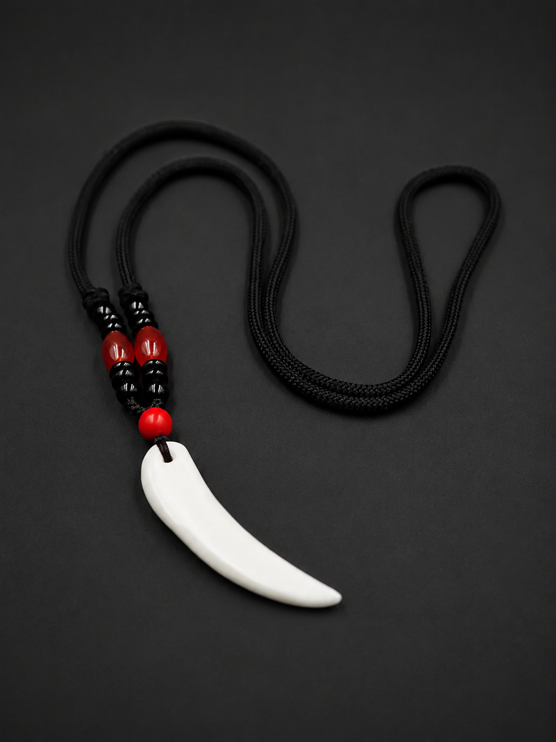 Hand-Carved Tibetan Yak Bone Wolf Tooth Amulet Necklace