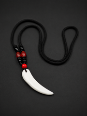 Hand-Carved Tibetan Yak Bone Wolf Tooth Amulet Necklace