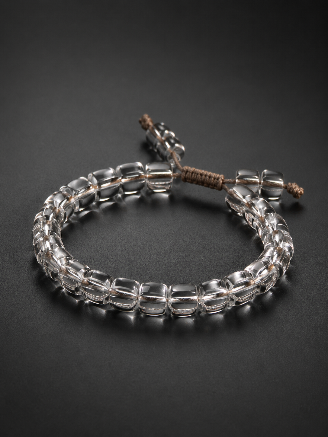 Adjustable Tibetan Clear Quartz Barrel Bead Bracelet