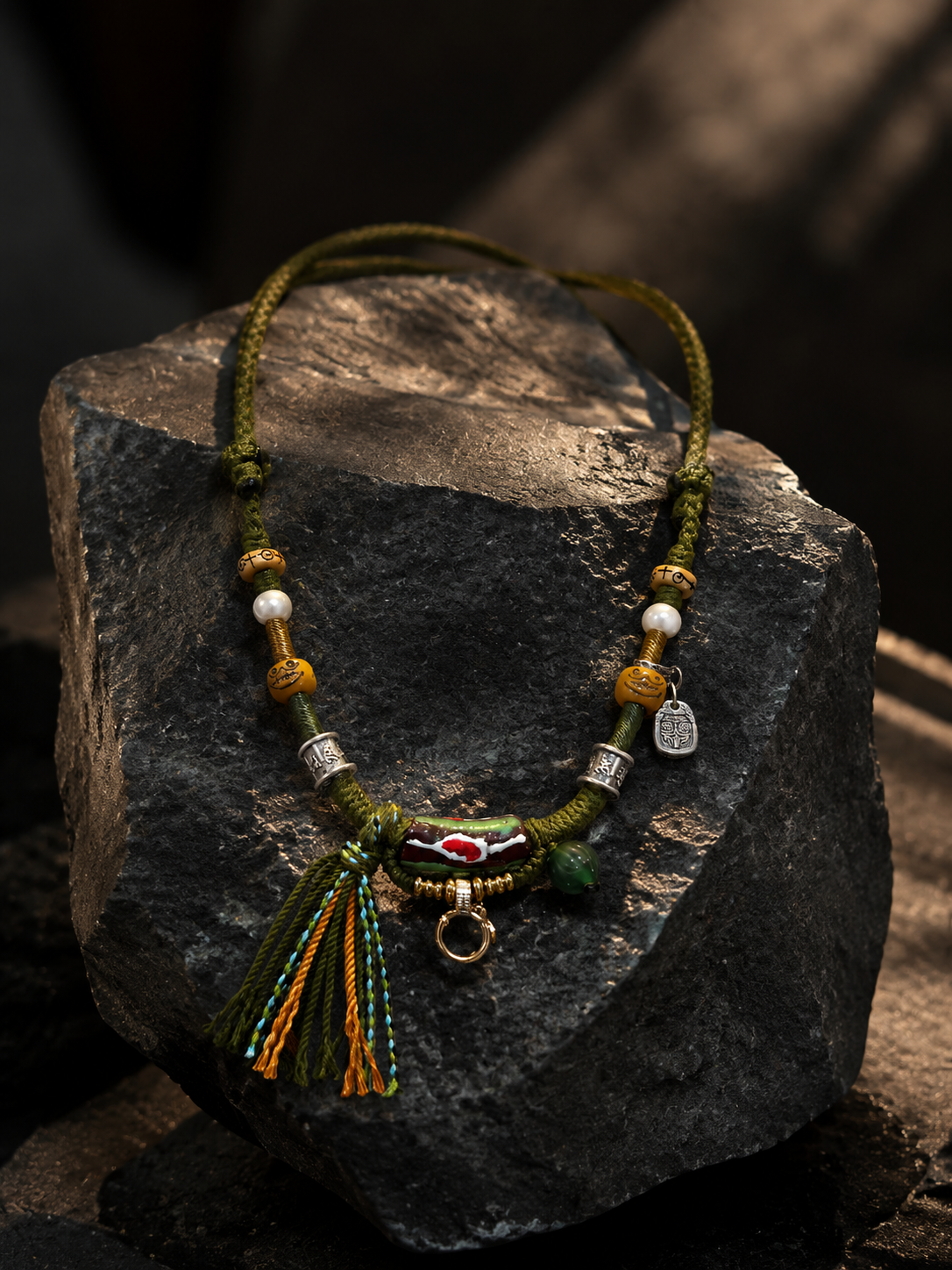 Handmade Tibetan Woven Necklace Cord with Universal Pendant Clasp
