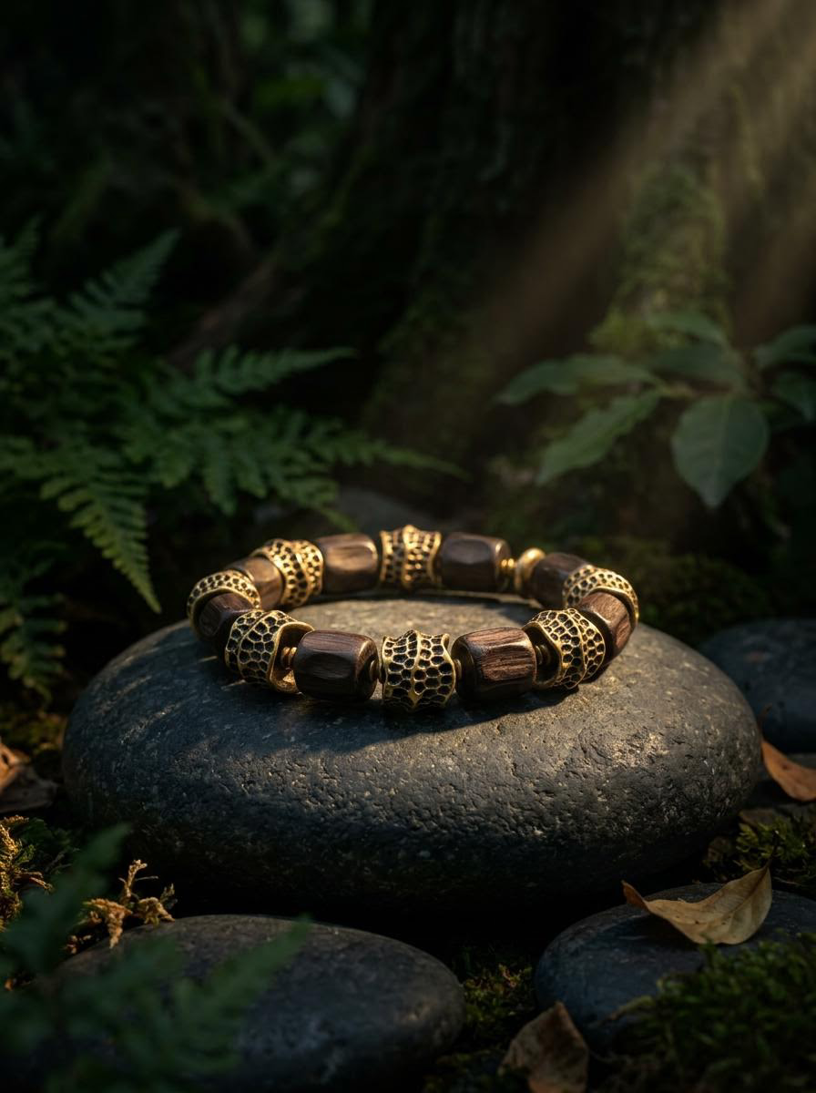 Tibetan Vintage Ebony Wood & Bronze Meditation Bracelet