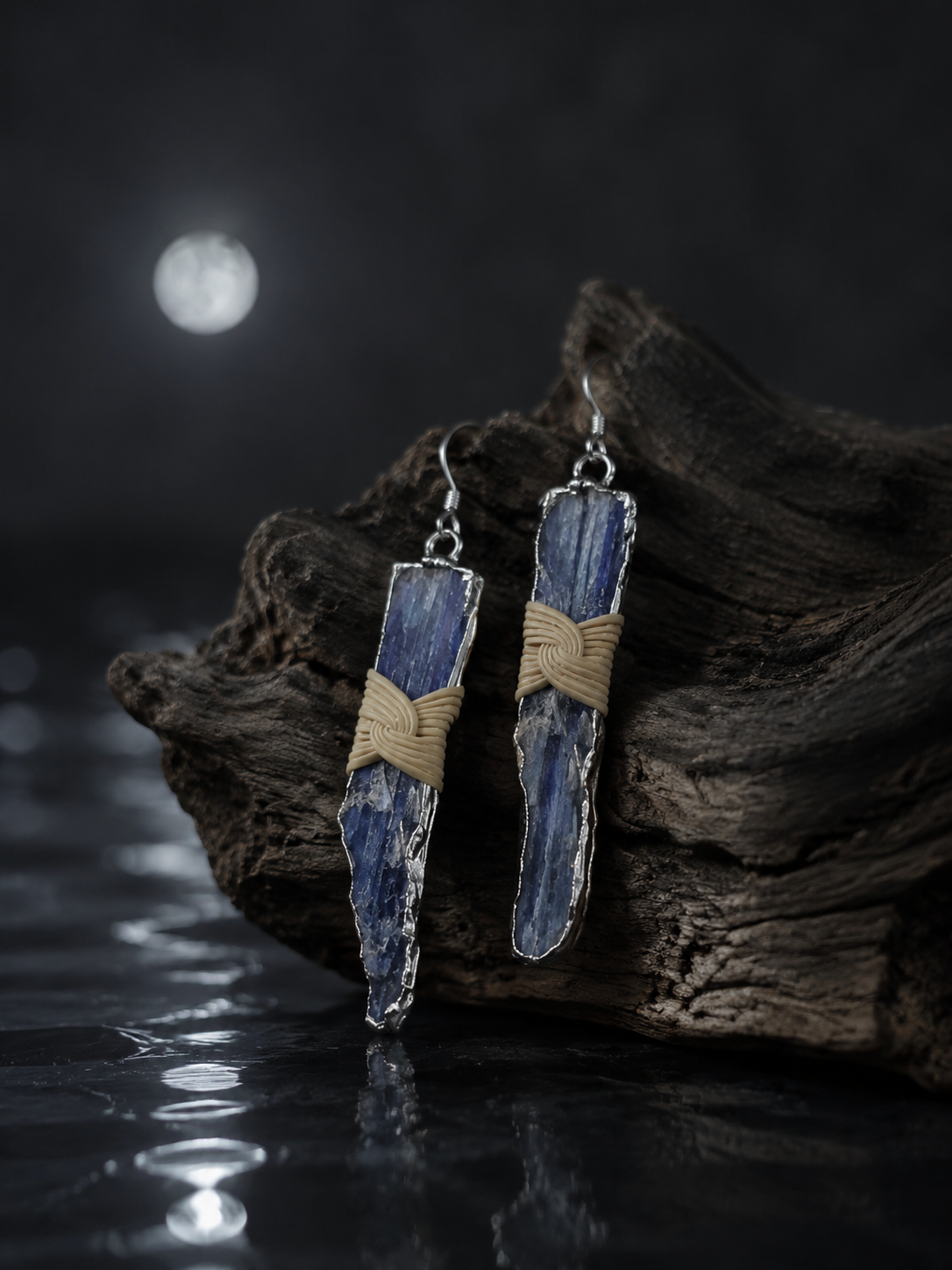 Tibetan Raw Blue Crystal Bamboo Woven Drop Earrings
