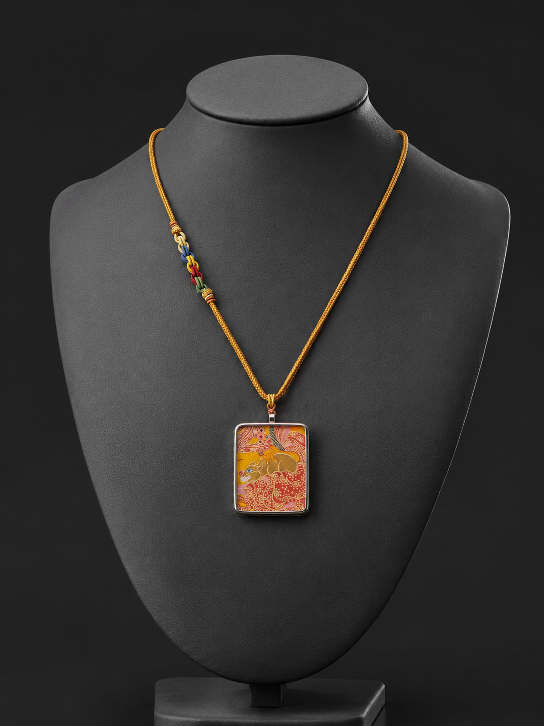 Hand-Painted Yellow Jambhala Thangka Pendant Necklace