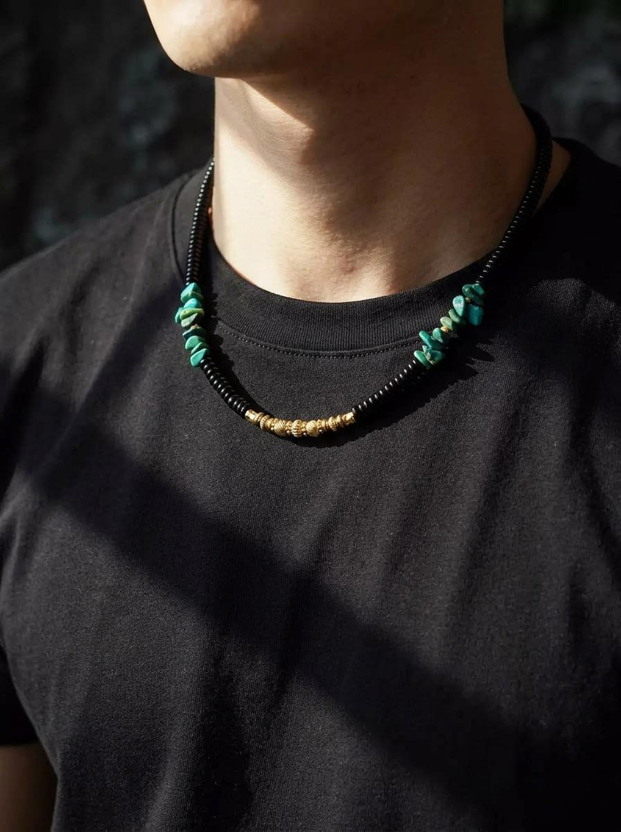 Tibetan Turquoise & Obsidian Spiritual Necklace
