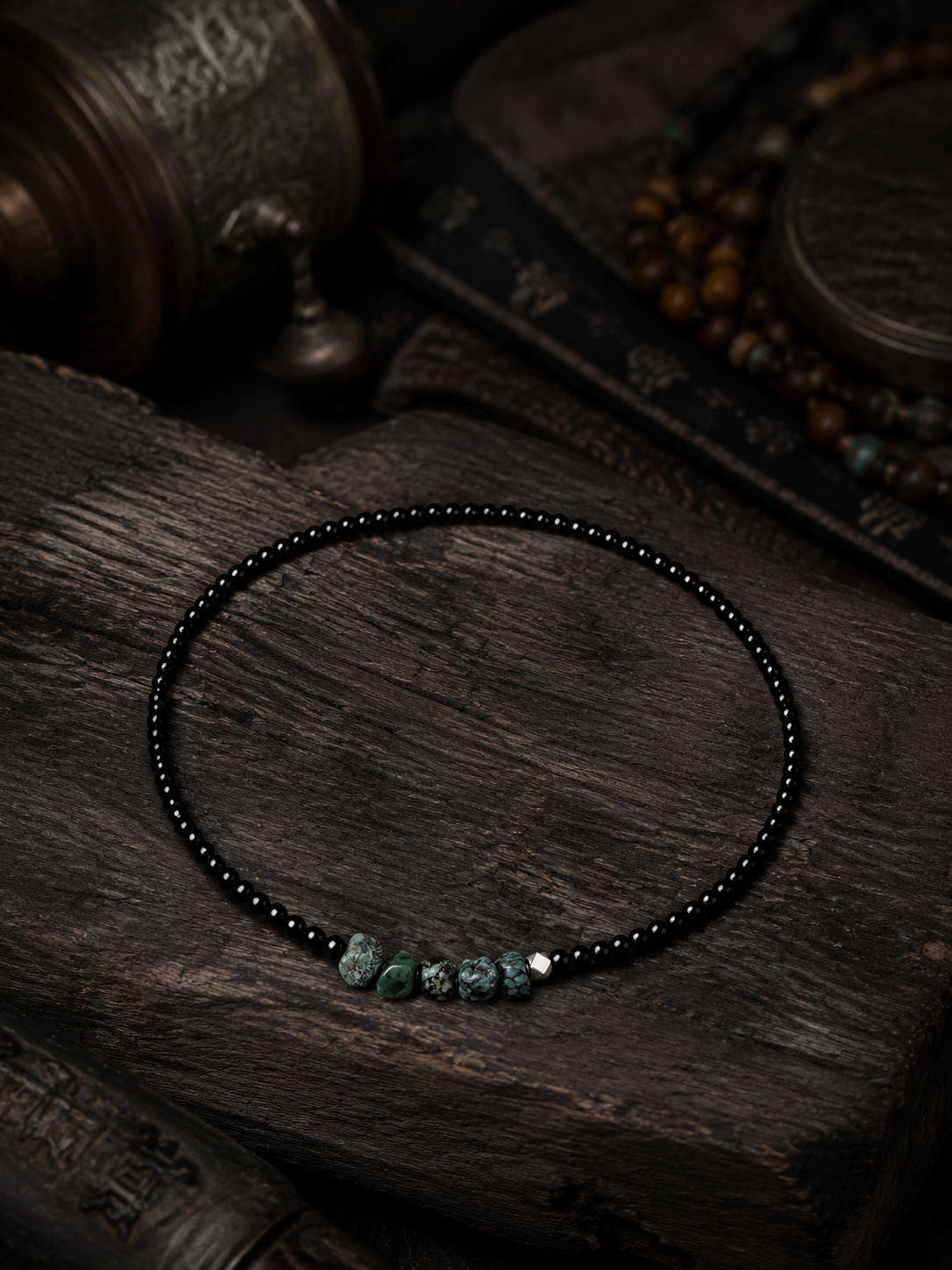 Tibetan Raw Turquoise & Black Agate Beaded Choker
