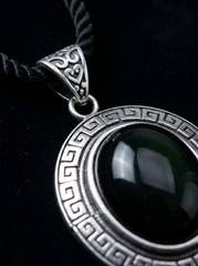 Tibetan Silver Inlaid Obsidian Protection Necklace
