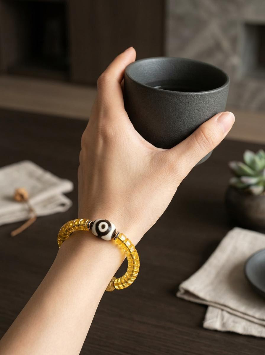 Tibetan 3-Eyed Dzi & Citrine Wealth Bracelet