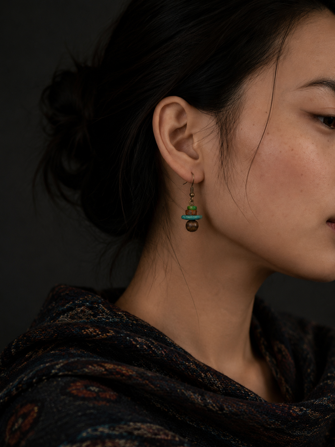 Vintage Tibetan Magnesite & Bodhi Dangle Earrings
