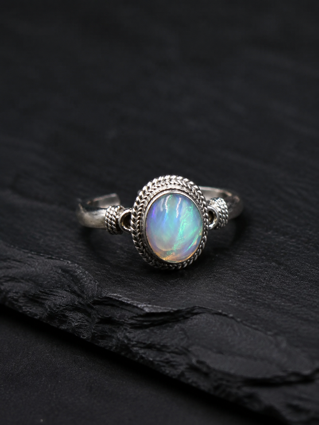 Vintage 925 Silver Fire Opal Adjustable Ring