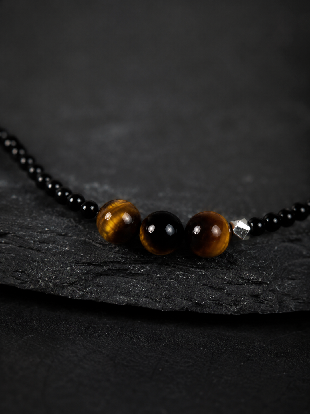 Handmade Tibetan Black Agate & Tiger Eye Choker Necklace