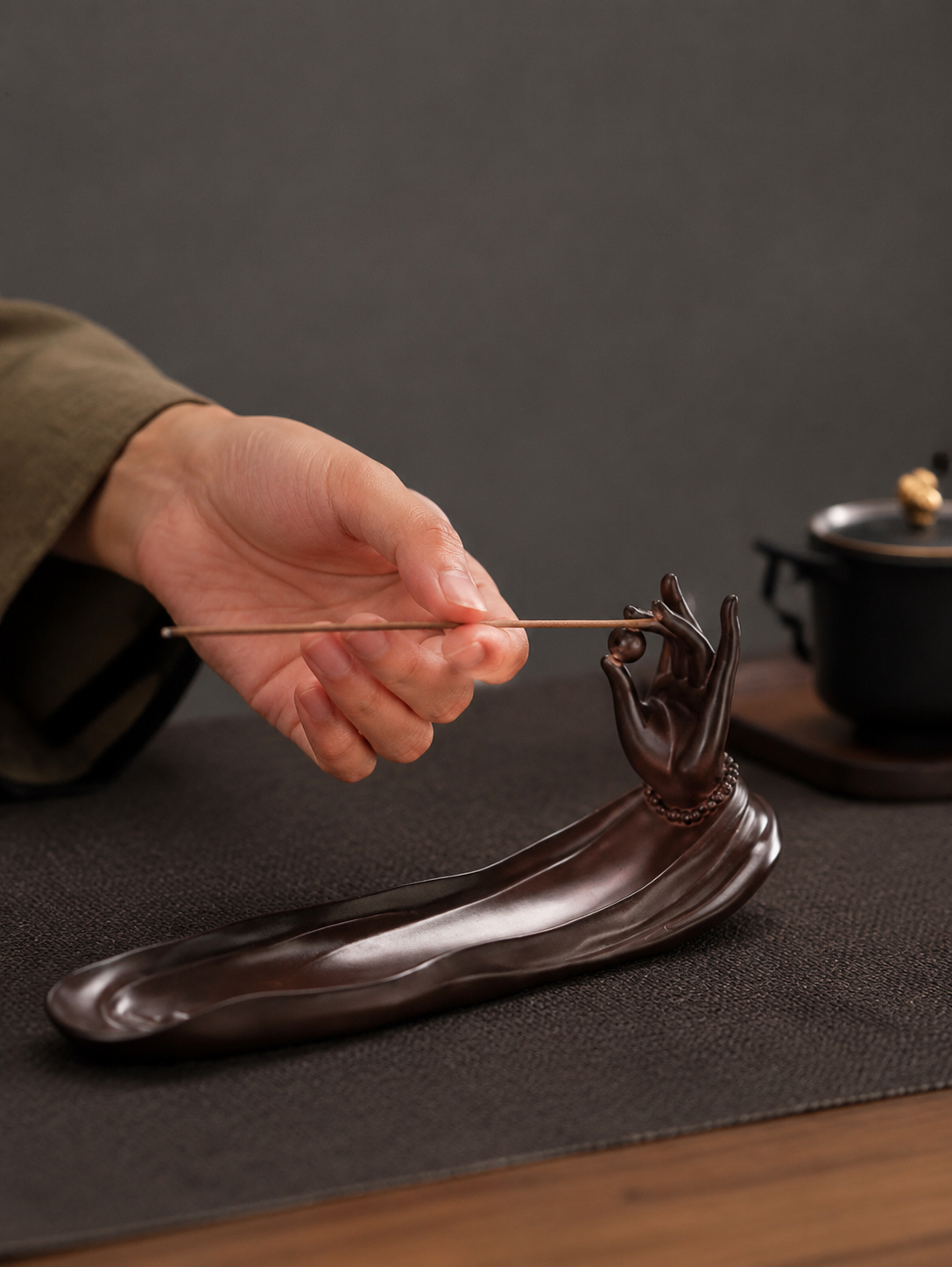 Embossed Ceramic Incense Holder for Tibetan Meditation