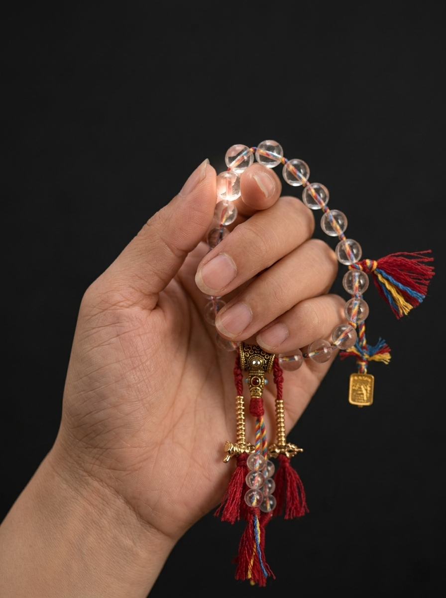 Tibetan 10mm White Crystal 18-Bead Mala Bracelet