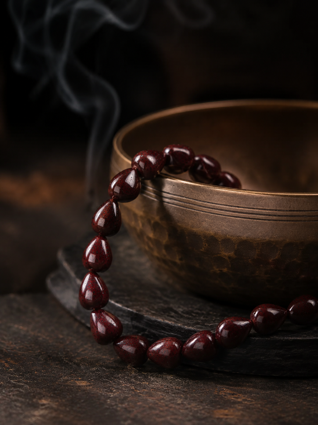 Tibetan Cinnabar Teardrop Bodhi Seed Mala Bracelet