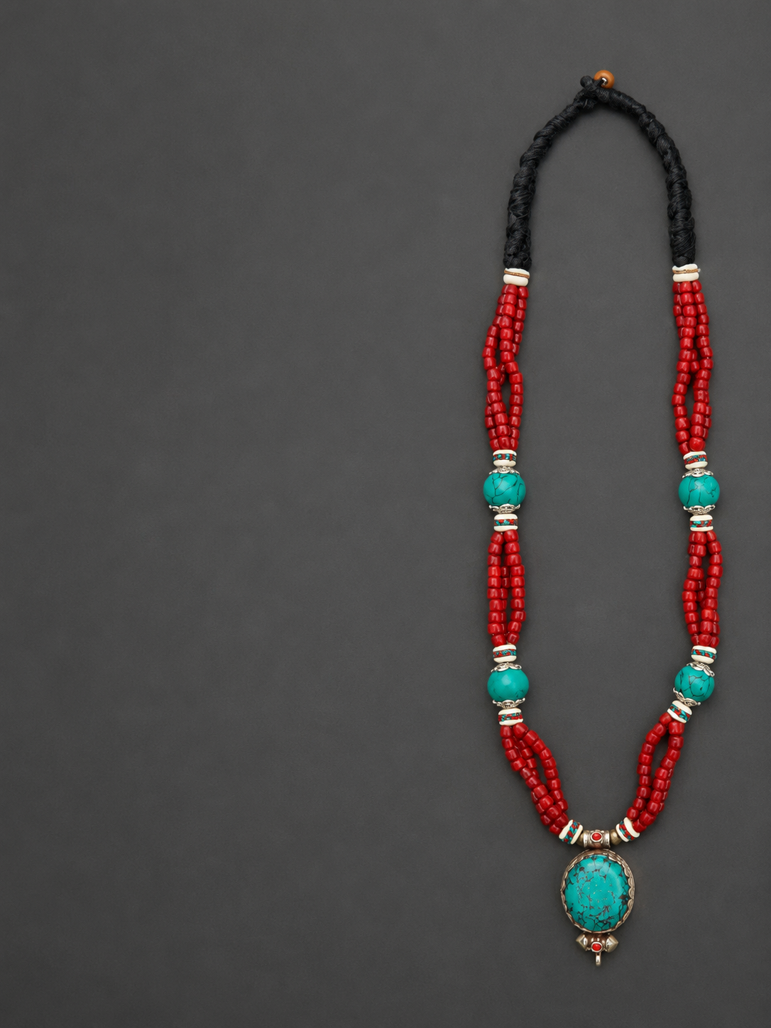 Vintage Tibetan Turquoise & Red Beaded Statement Necklace