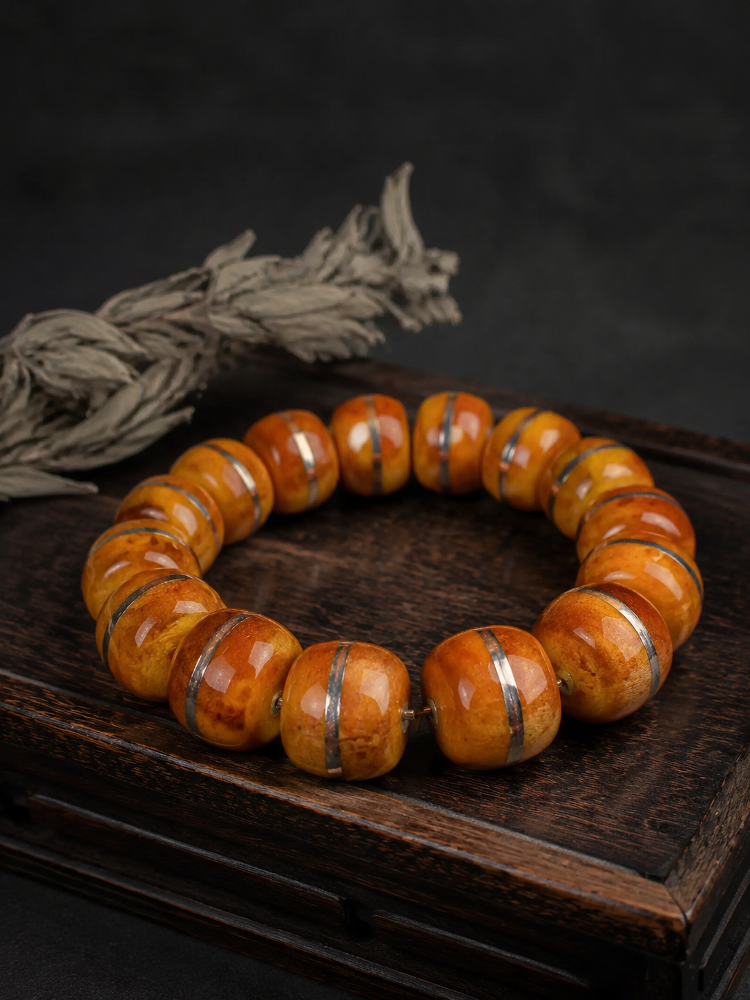Handmade Tibetan Aged Yak Bone Inlaid Mala Bracelet