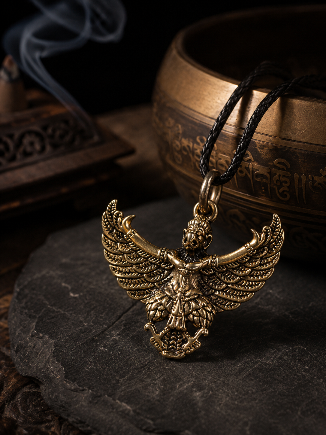 Vintage Tibetan Brass Garuda Pendant Necklace