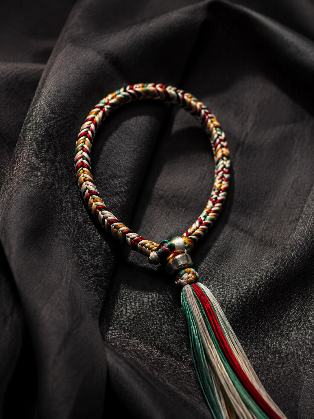 Tibetan Handmade Mulberry Silk Braided Bracelet with 925 Silver