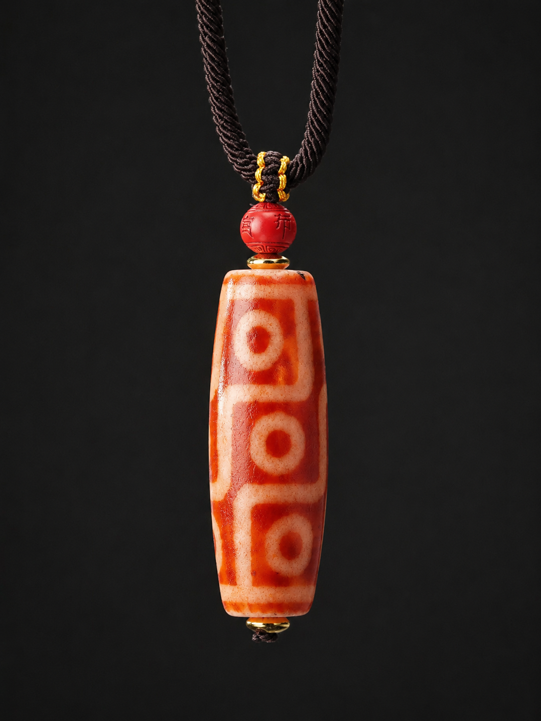 Authentic Tibetan 9-Eye Red Agate Dzi Bead Pendant Necklace