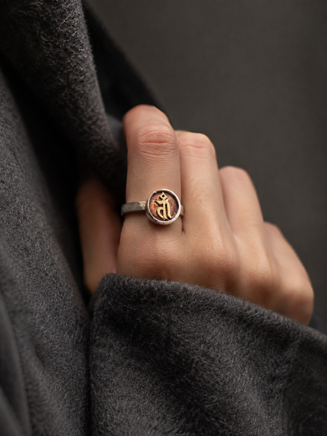 Vintage Tibetan Green Tara Seed Syllable Ring