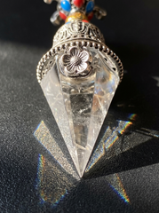 Tibetan Gesang Flower Clear Quartz Pendulum Necklace