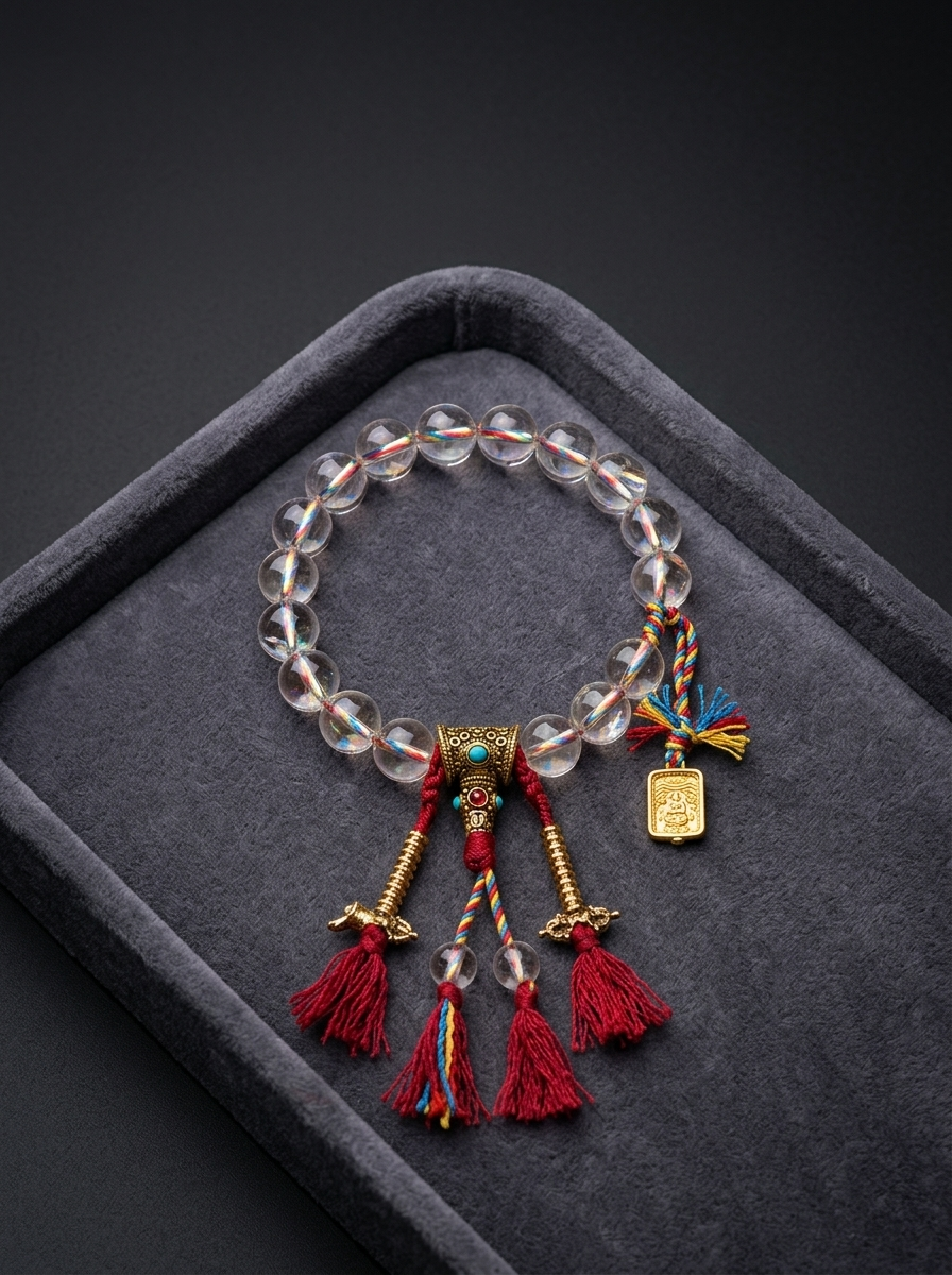 Tibetan 10mm White Crystal 18-Bead Mala Bracelet