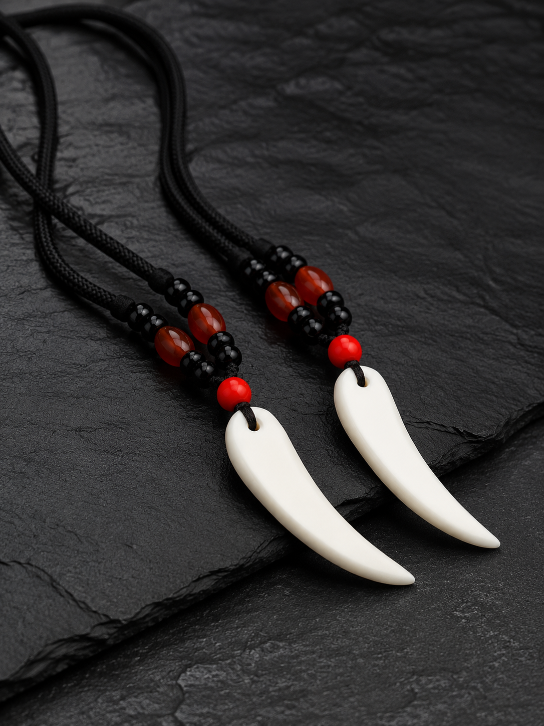 Hand-Carved Tibetan Yak Bone Wolf Tooth Amulet Necklace