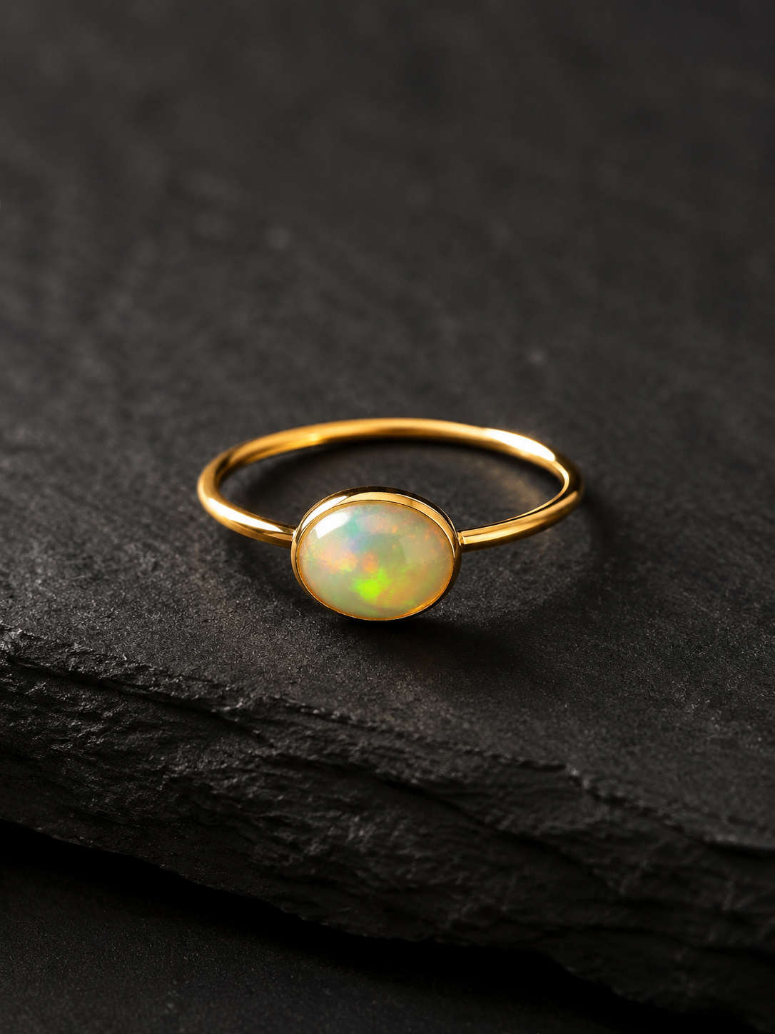 Vintage Oval Opal Ring - Gold Plated 925 Silver