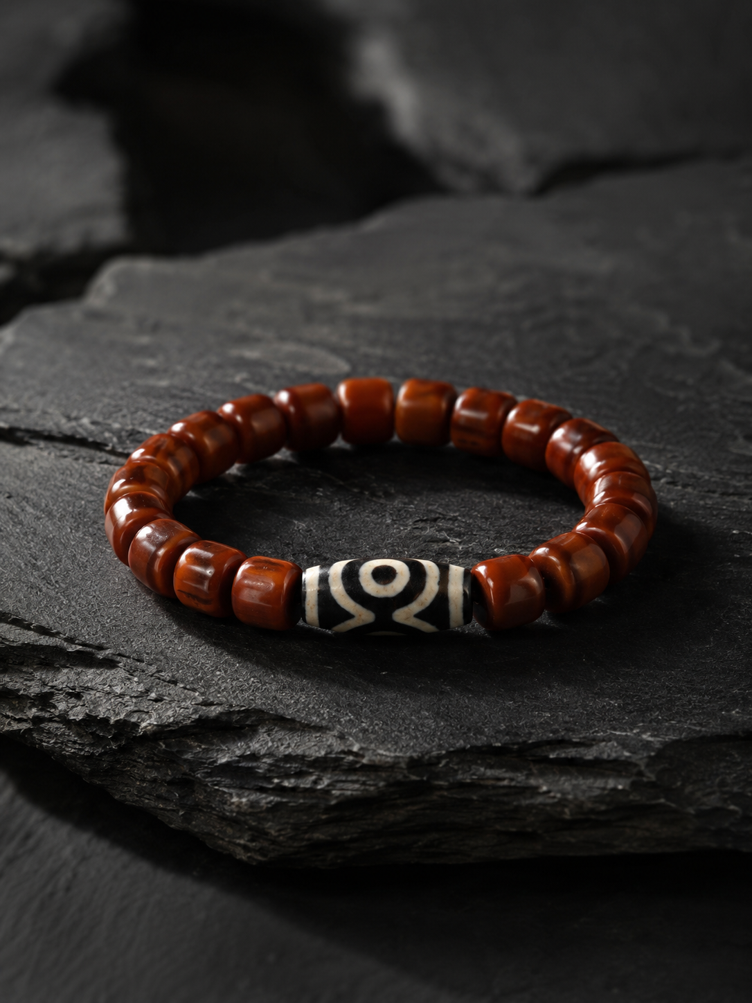 Tibetan 3-Eye Dzi Bead Natural Agate Bracelet