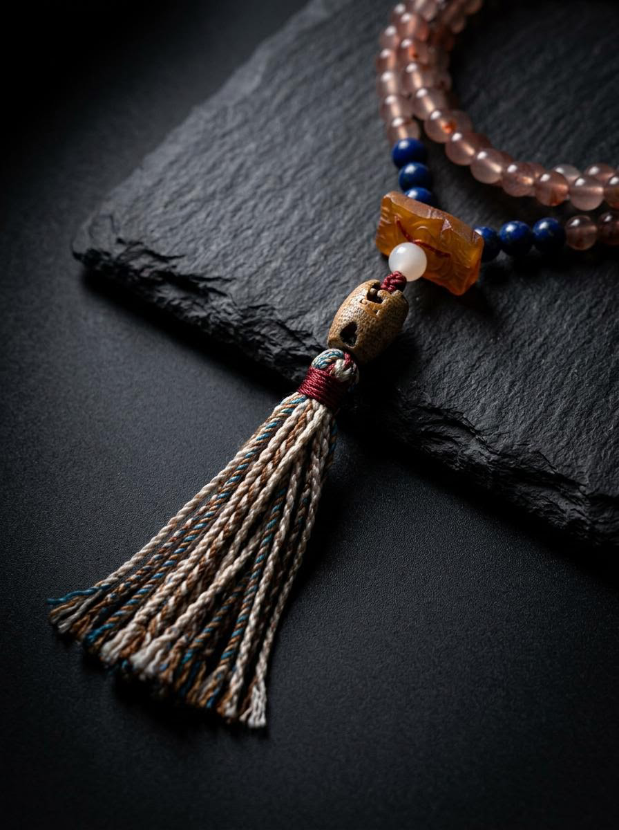 Men's Tibetan Red Agate & Lapis Lazuli 108 Mala Bracelet
