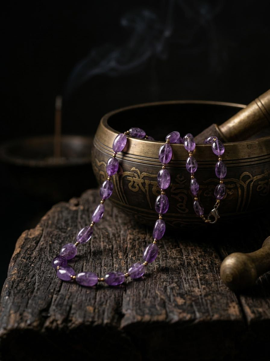 Himalayan Artisan Raw Amethyst Crystal Necklace