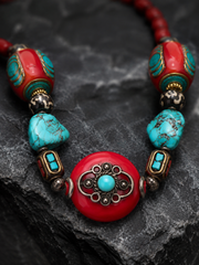 Handmade Tibetan Vintage Red Beaded Necklace