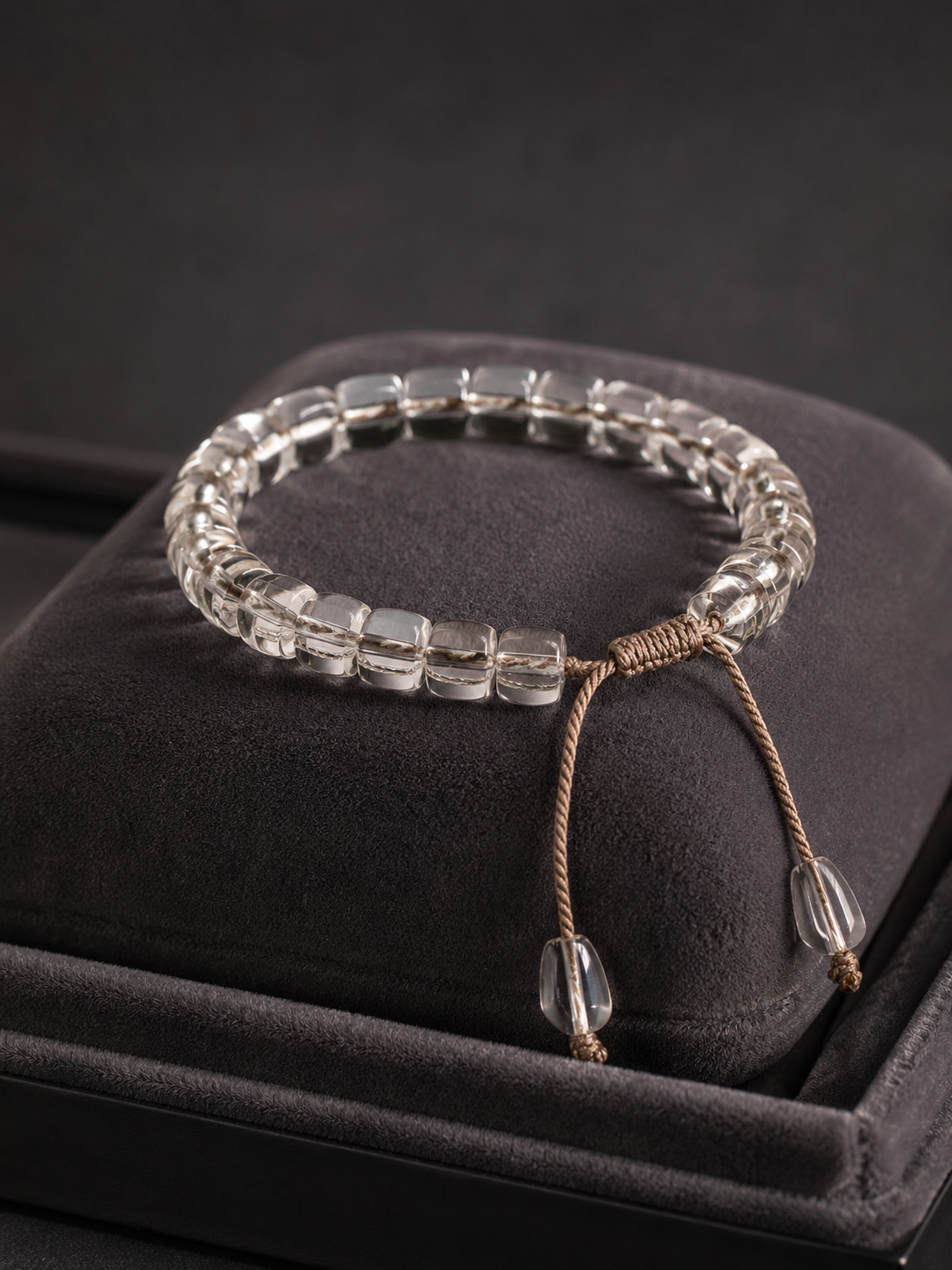 Adjustable Tibetan Clear Quartz Barrel Bead Bracelet