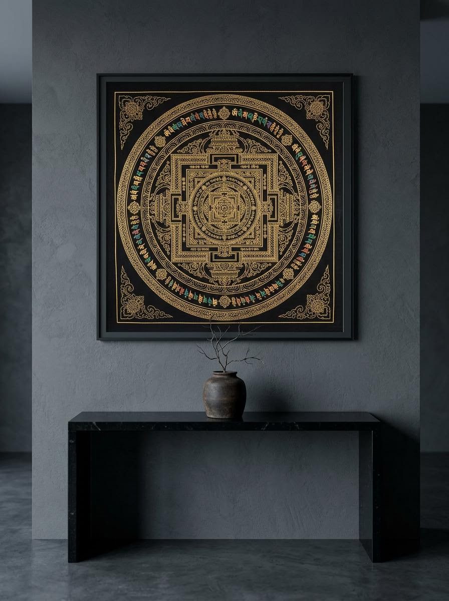 Hand-Painted Tibetan Eight Auspicious Mandala Thangka
