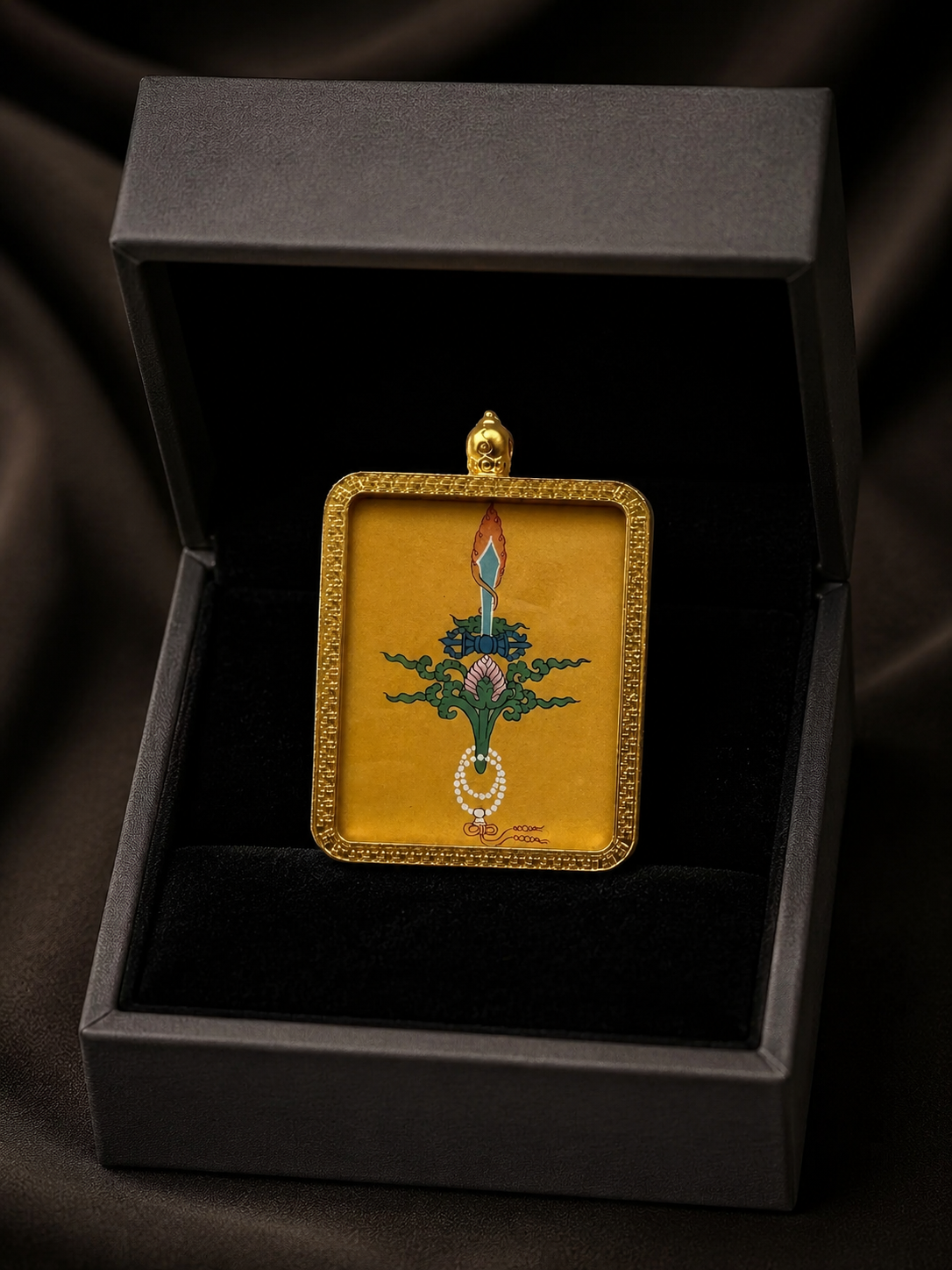 Hand-Painted Tibetan Thangka Pendant - Three Lords Amulet