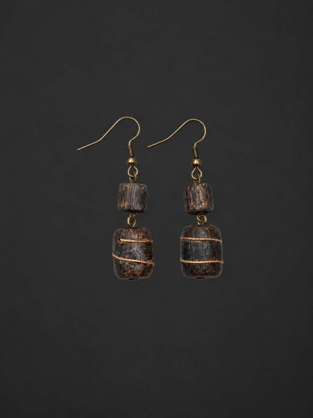 Vintage Tibetan Agarwood Gold-Inlaid Earrings