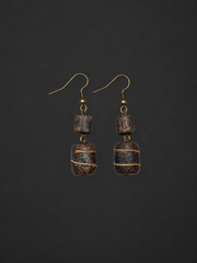 Vintage Tibetan Agarwood Gold-Inlaid Earrings