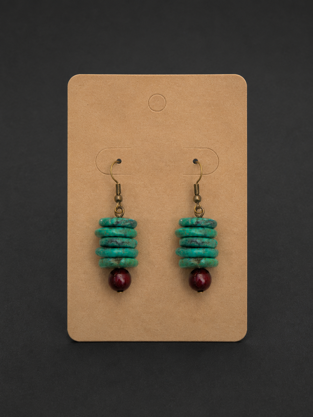 Vintage Tibetan Magnesite & Sandalwood Drop Earrings