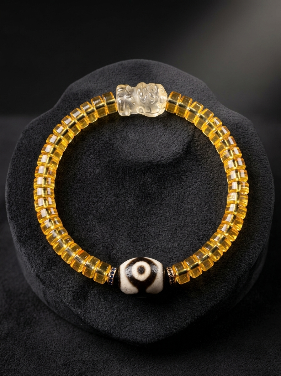 Tibetan 3-Eyed Dzi & Citrine Wealth Bracelet