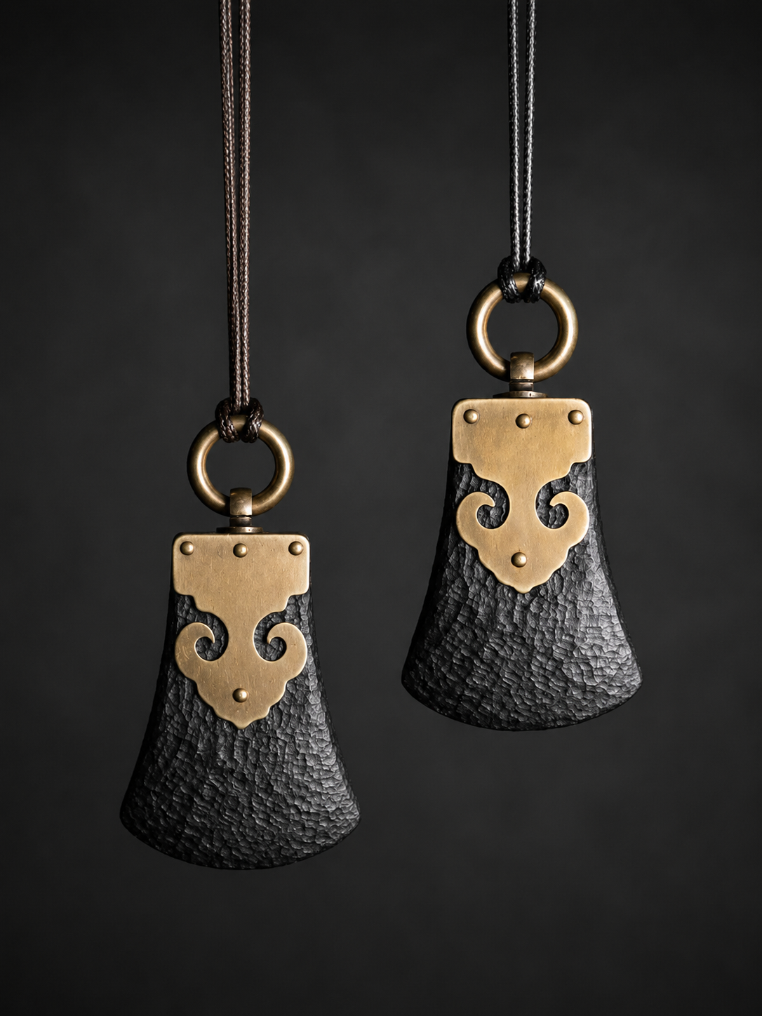 Hand-Carved Ebony & Brass Tibetan Amulet Necklace