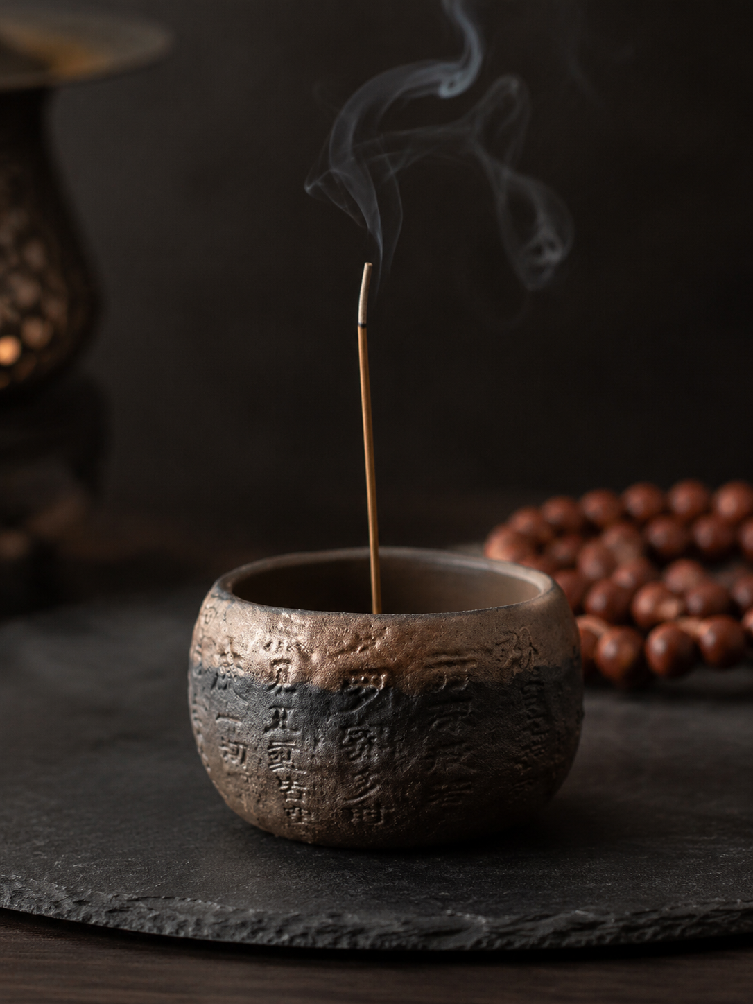 Tibetan Heart Sutra Ceramic Incense Holder for Zen Meditation