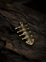 Vintage Brass Fishbone Amulet Pendant Necklace