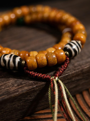 Tibetan Yak Bone 108 Mala Bracelet with Zhaji Lamu Amulet