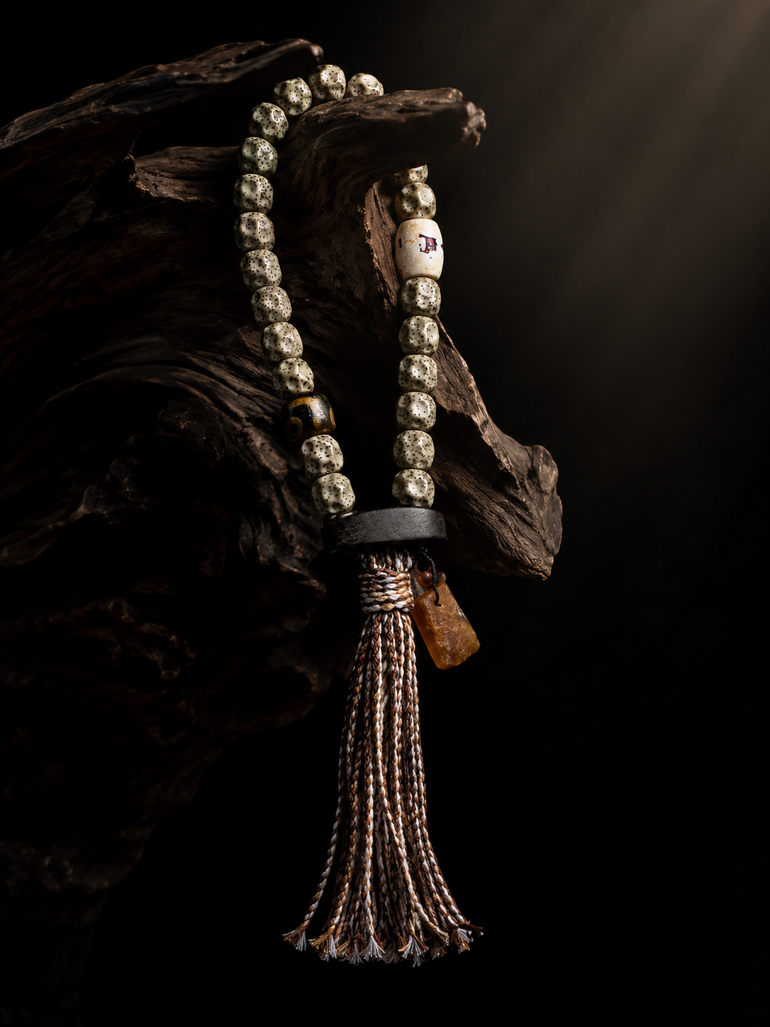 Tibetan Star & Moon Bodhi Seed 21-Bead Hand Mala with Tassel