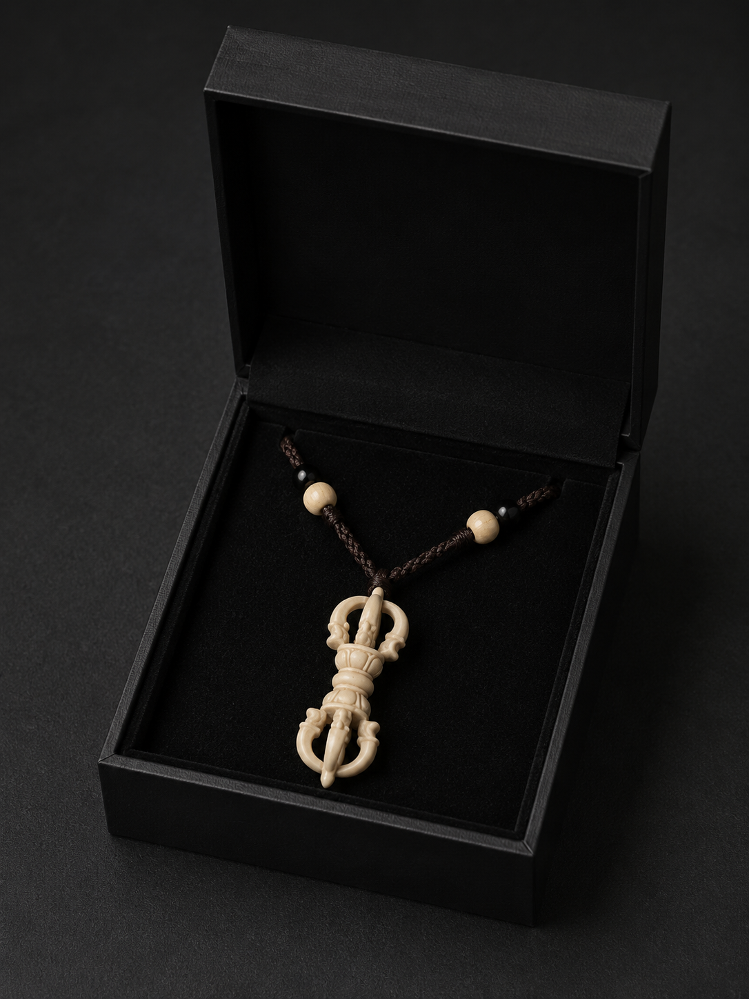 Hand-Carved Tibetan Yak Bone Vajra Amulet Necklace