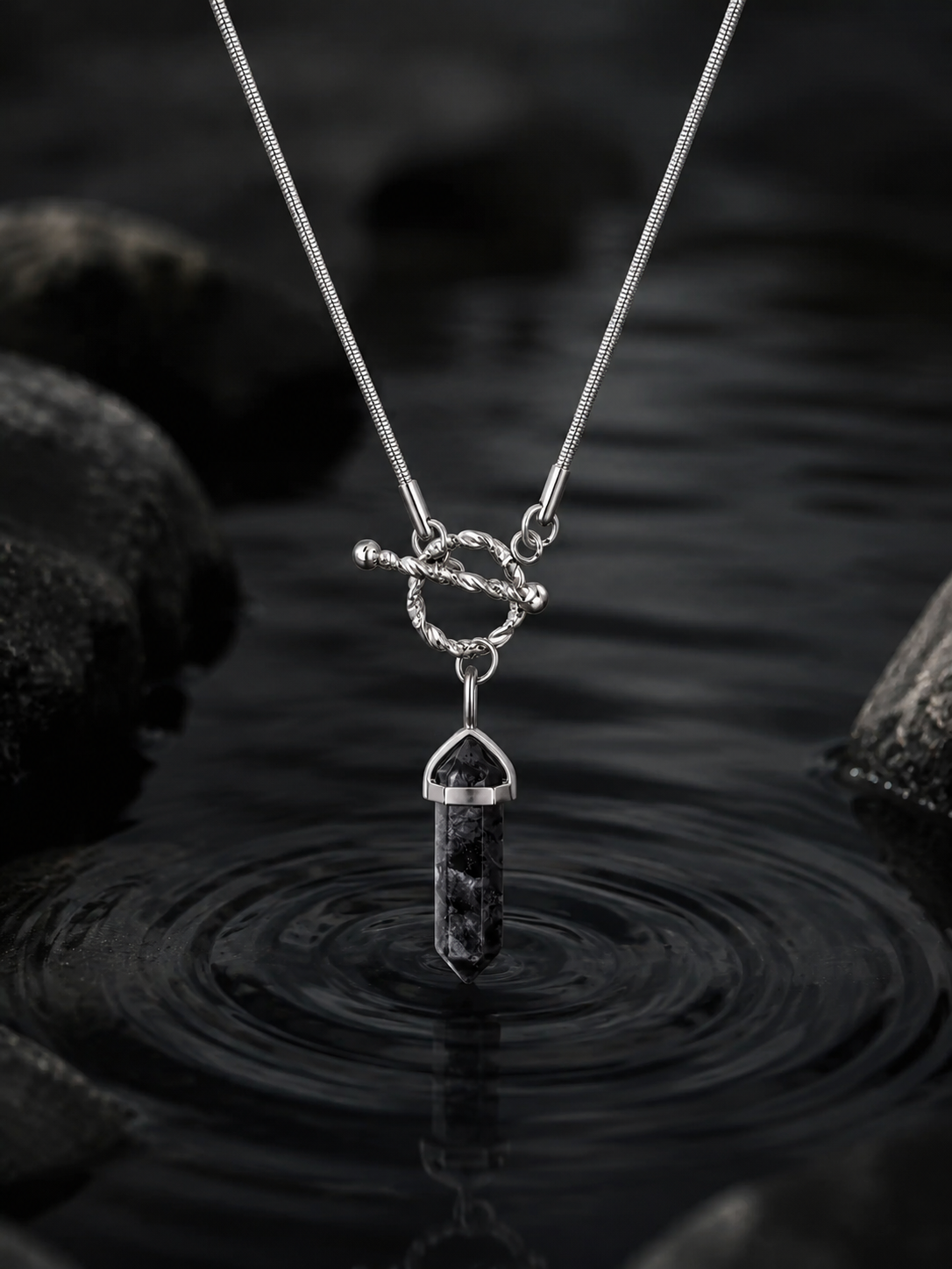 Tibetan Black Healing Crystal Pendant Necklace