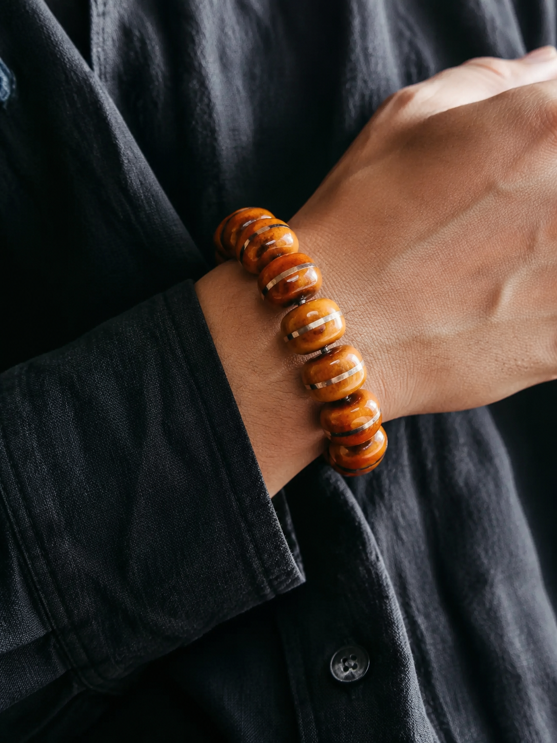 Handmade Tibetan Aged Yak Bone Inlaid Mala Bracelet