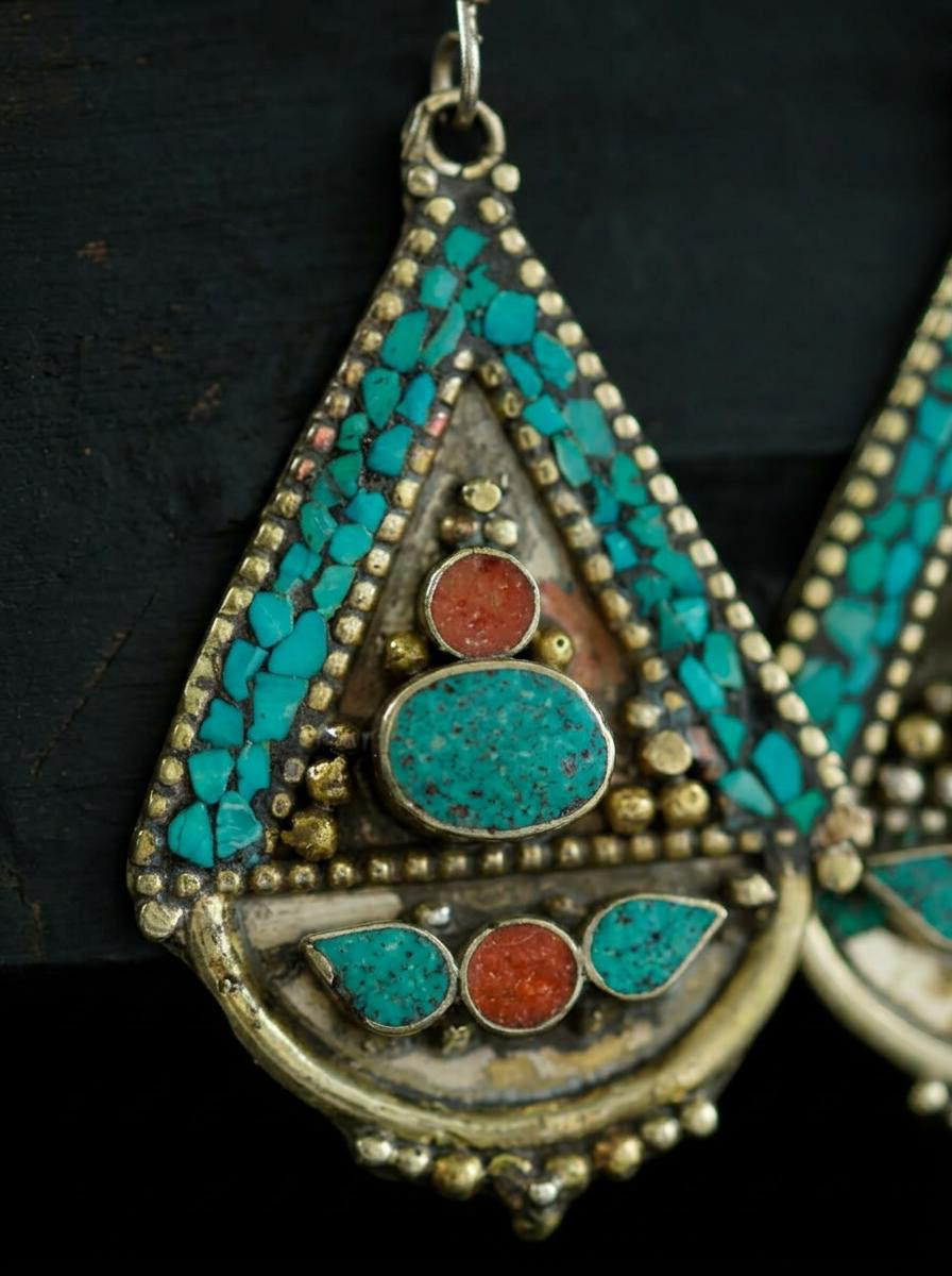 Vintage Tibetan Style Inlaid Drop Earrings
