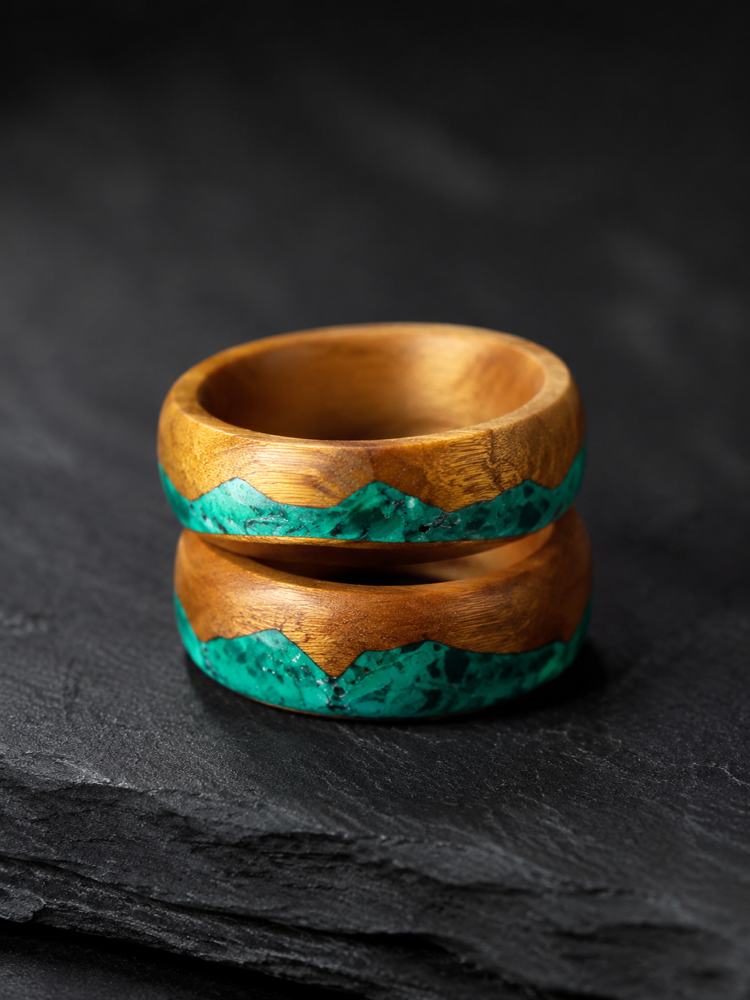 Tibetan Mount Kailash Malachite Wood Ring